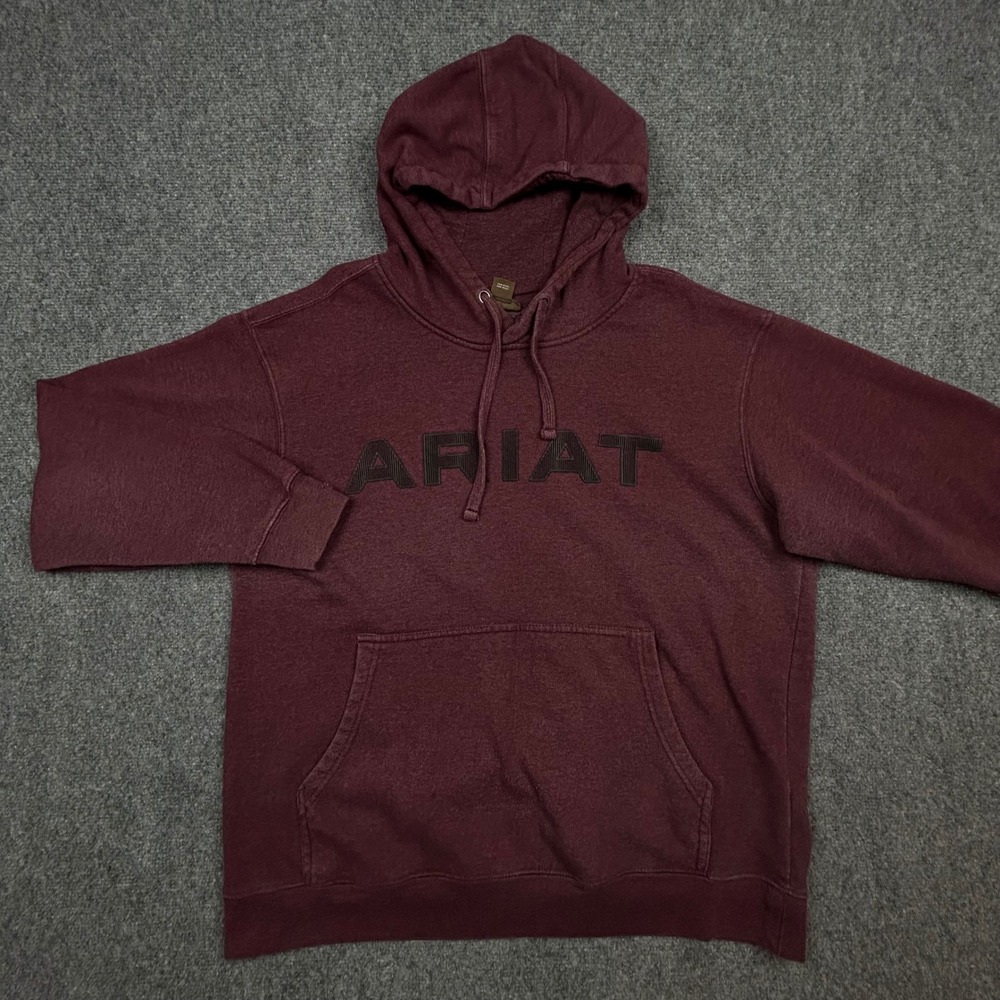 Ariat Basic Hoodie Mens XL Burgundy Western Logo Pullover Sweatshirt 10037264